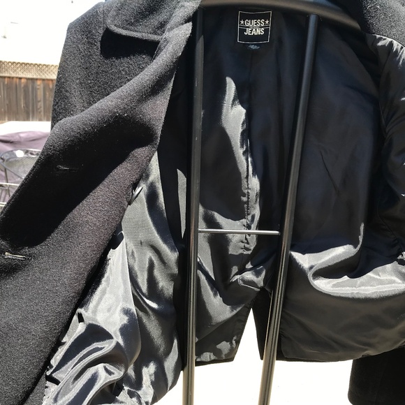 Guess Jeans Black Wool PeaCoat Medium - Picture 4 of 4
